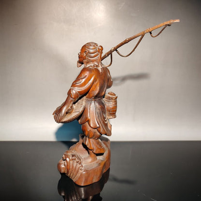 happy fisherman fisher farmer statue figures home decor boxwood carving carved