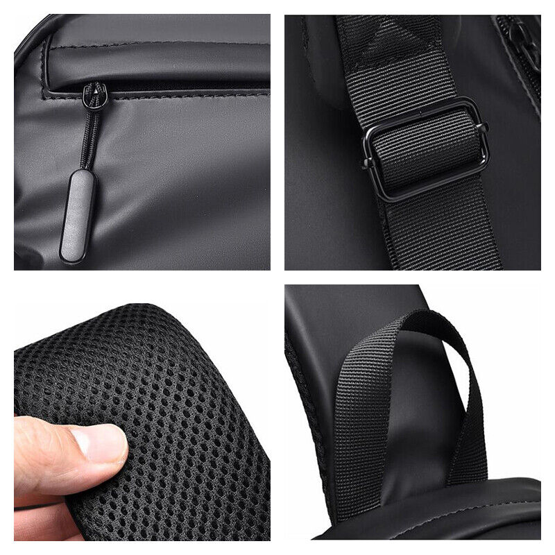 Chest Sling Bag PU Leather Travel Single Shoulder Crossbody Bag Black Gray Mens