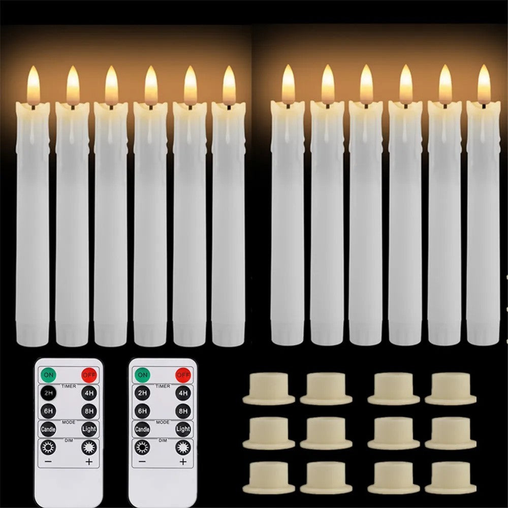 6/12/24PCs Flameless Flickering Taper Candles with Remote Battery Operated