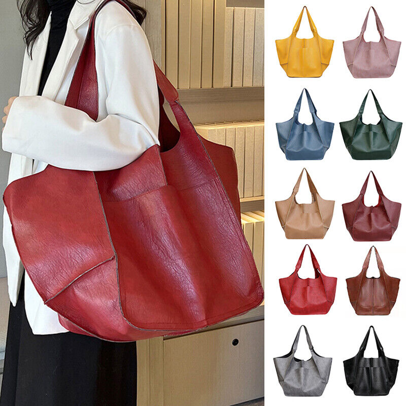 Women Large Capacity Soft Leather Casual Tote Shoulder Bag Retro Shopper Handb