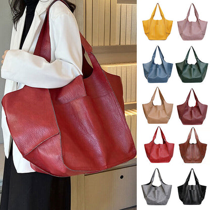 Women Large Capacity Soft Leather Casual Tote Shoulder Bag Retro Shopper Handb