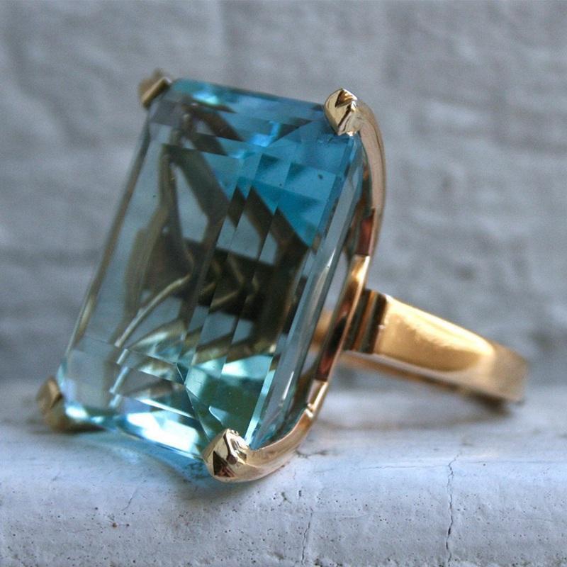 Ring Silver 925 Sterling Aquamarine Size Natural Jewelry Gemstone Big Women's