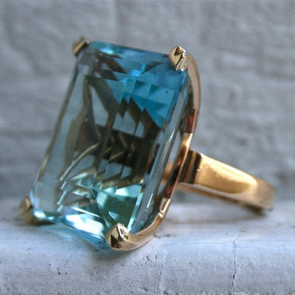 Ring Silver 925 Sterling Aquamarine Size Natural Jewelry Gemstone Big Women's
