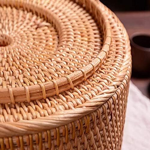 Hand Woven Basket Retro Rattan Storage Boxes with Lids Jewelry Household Items