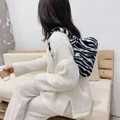Mini Shoulder Bags Winter Plush Underarm Bag Pattern Fluffy Tote Small Purse 1pc