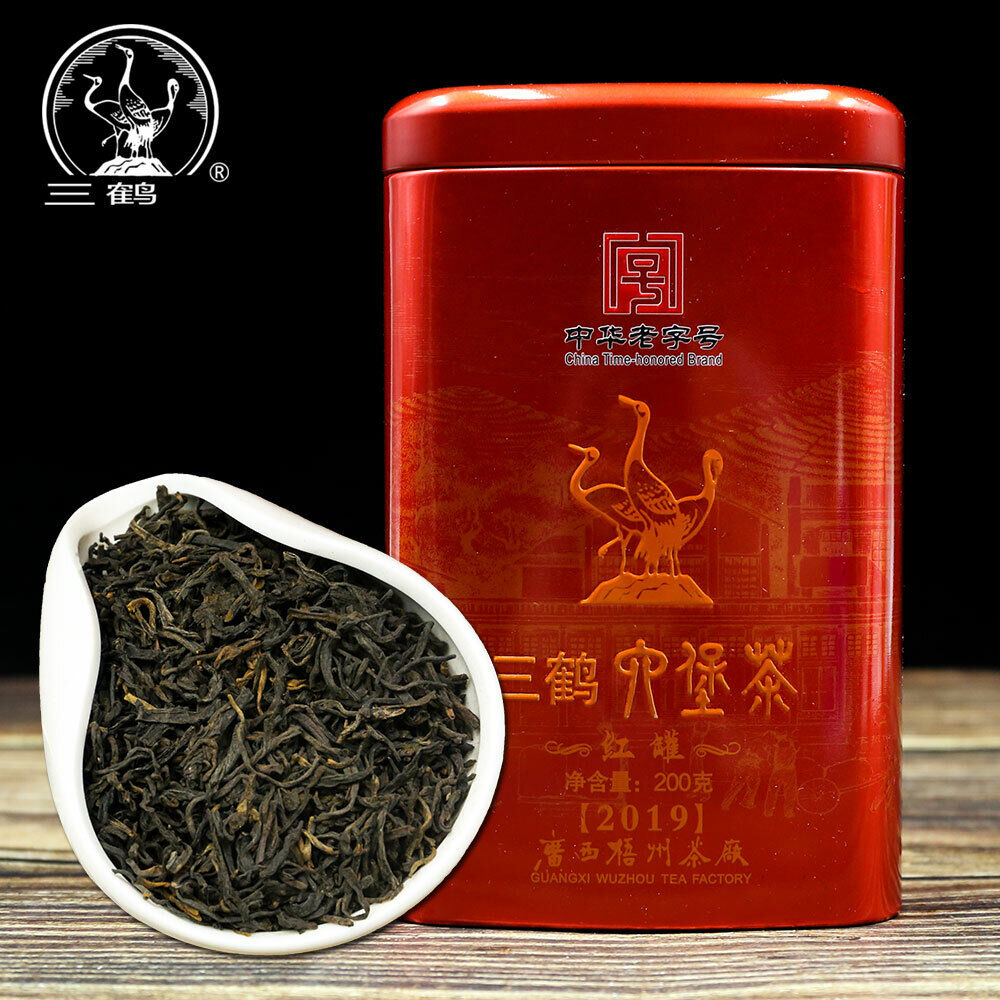 Three Cranes Sanhe Liu Bao Tea Dark Tea Heicha Wuzhou Teas Red Jar 200g