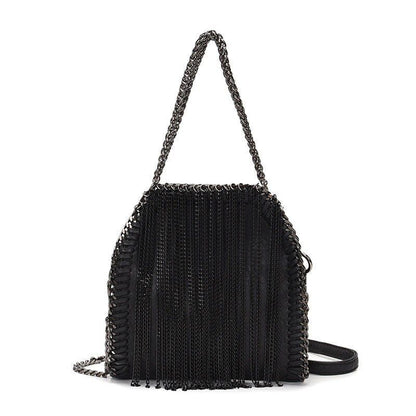 Vintage Punk Small Flap Bag Handbag Metal Fringe Synthetic Leather Shoulder Bag