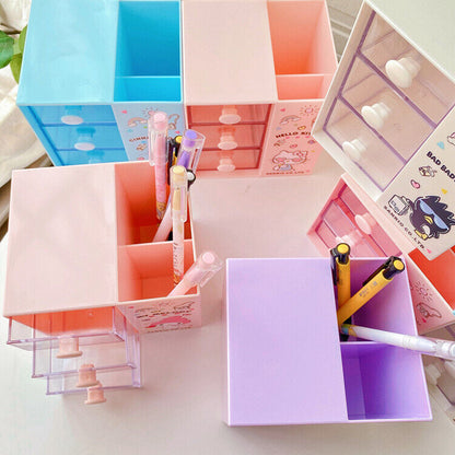Cute Kuromi Girl Desktop Multi grid Cosmetics Storage Box Creative Pen Holder