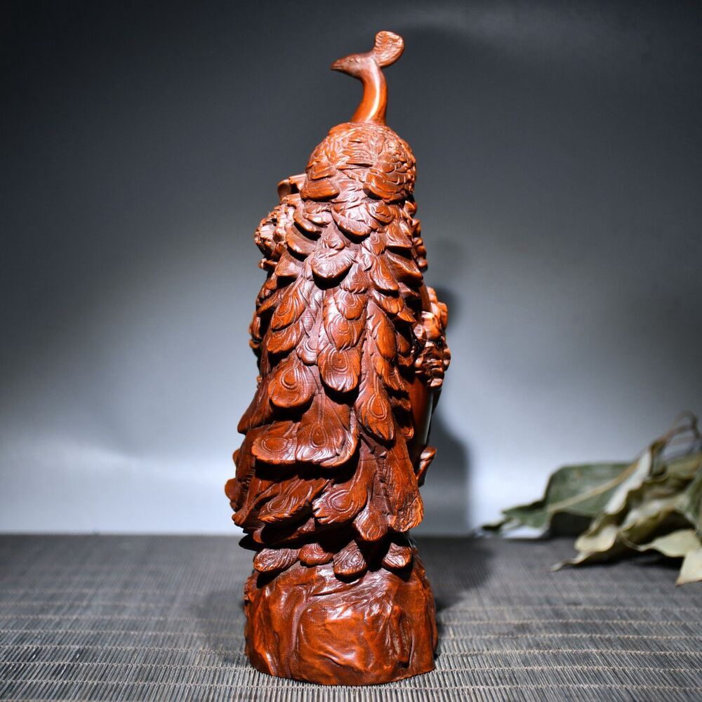 Collection Chinese Wooden Carved Exquisite Peacock Statue Sculpture Ornament Art