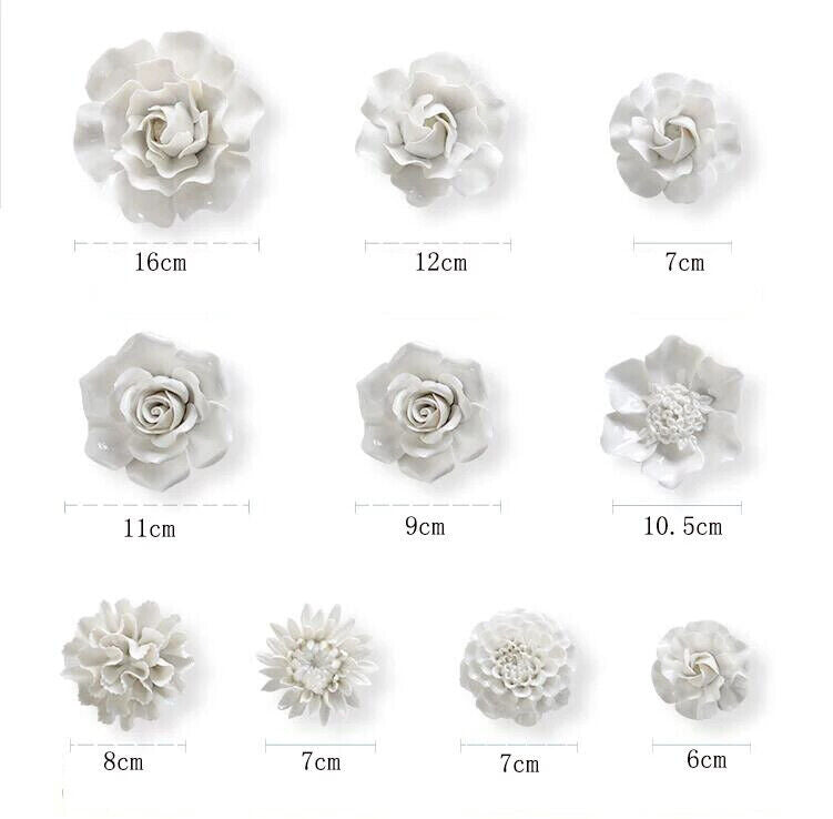 White Flower Wall Stickers Modern 3D Ceramic Decoration TV Background Art Murals