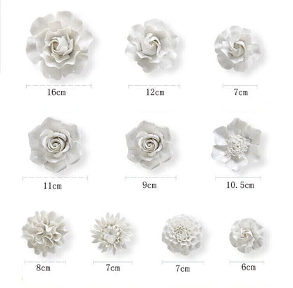 White Flower Wall Stickers Modern 3D Ceramic Decoration TV Background Art Murals