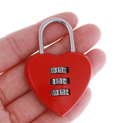 Cute Red Heart Pattern Shape 3Digit Dial Metal Code Number Baggage LocY-ca
