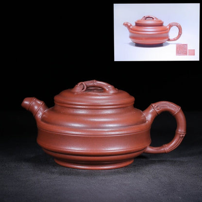 Chinese Yixing Zisha Clay Handmade Exquisite Teapot （双线竹鼓 底款：曼希陶艺）