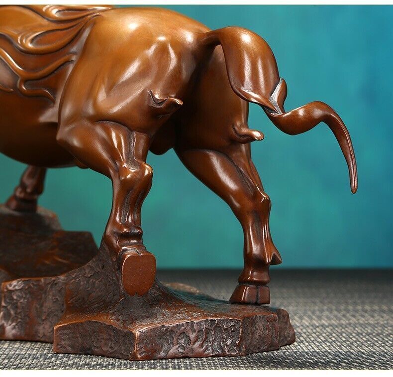 30cm,red copper Bull Sculpture Cow Cattle OX Statue Lucky wealth Modern home Art