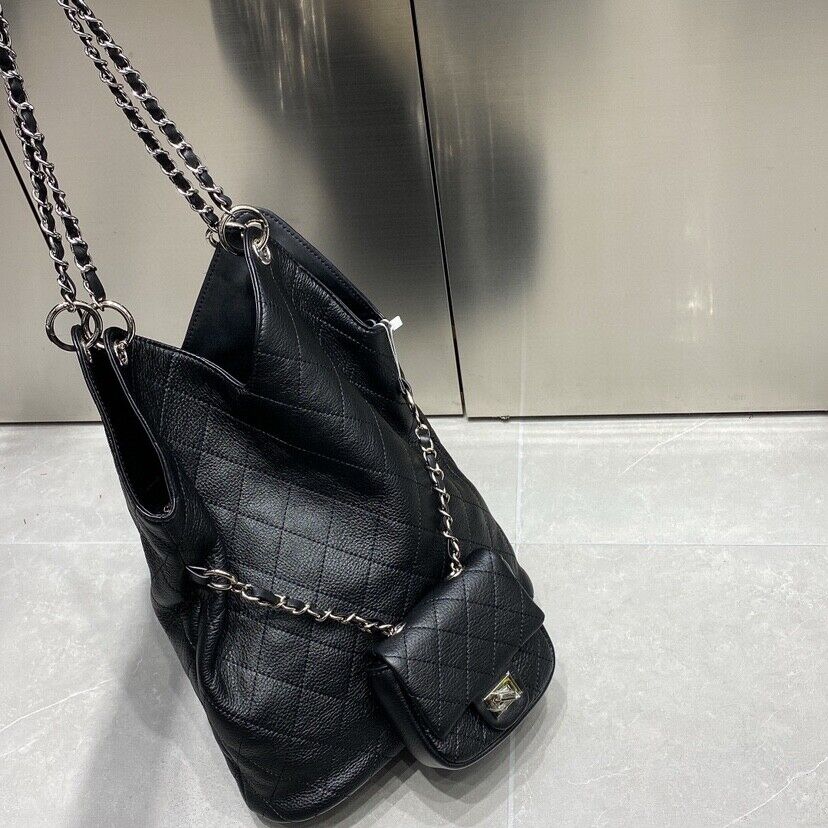 Quilted Real Leather Shoulder Bag Purse Hobo Tote Bucket Handbag Chains Fashion