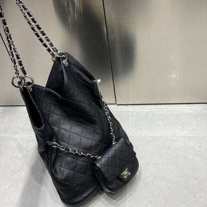 Quilted Real Leather Shoulder Bag Purse Hobo Tote Bucket Handbag Chains Fashion