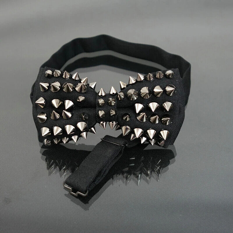 Men Fashion Neckties Cotton Black Punk Rivets Rock Style Bow Ties Hip Hop 12x6cm