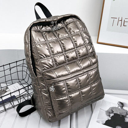 Plaid Backpack Light Casual Bags Women School Back Bags 27*38*10 CM Silver/Gold