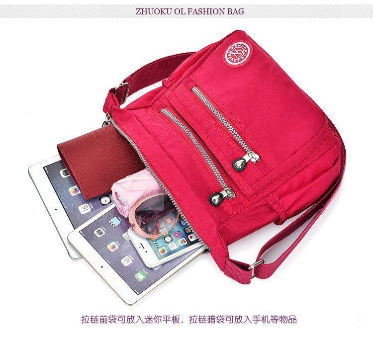 Casual Tote Nylon Shoulder Bag Polyester Fashion Solid Zipper Travel Crossbody