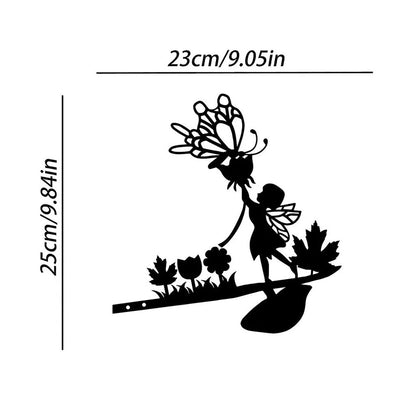 Mushroom Fairy On Branch Steel Silhouette Metal Wall Art Home Garden Yard
