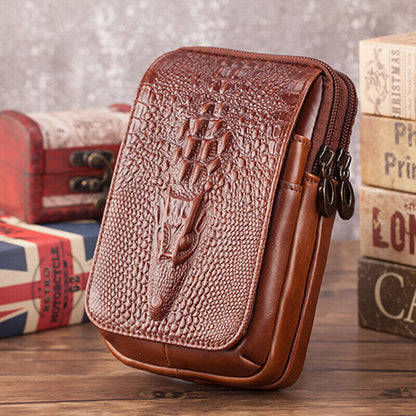 100% Genuine Leather Men's Crocodile Pouch Hook Funny Belt Pack Waist Bag