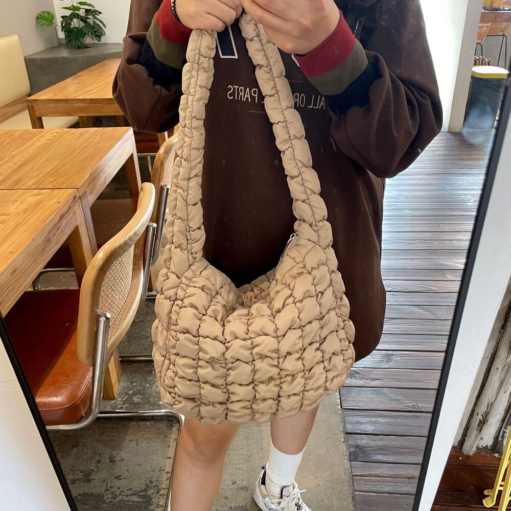 Space Cotton Bag Plaid Pattern Handbag Large Tote Bags Feather Padded Travel Bag