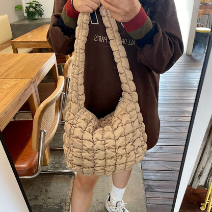 Space Cotton Bag Plaid Pattern Handbag Large Tote Bags Feather Padded Travel Bag
