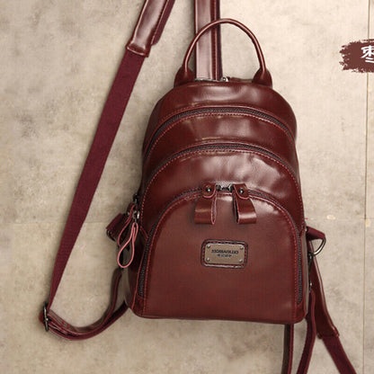 Oil Wax Leather Women's Fashion Small Backpack Mini Cute Shoulder Bag Rucksack