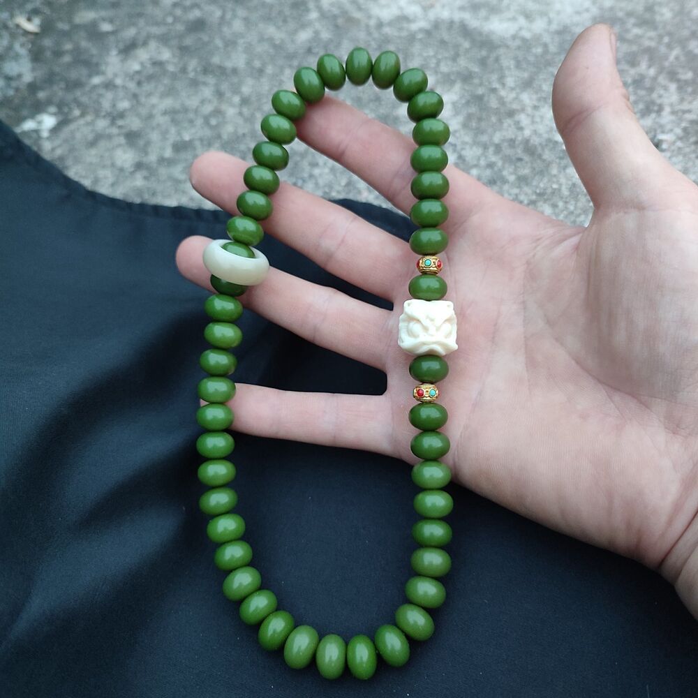 49x Green Bead Necklace Bracelet Buddha Pray Rosary Pipal Tree Bodhi lion