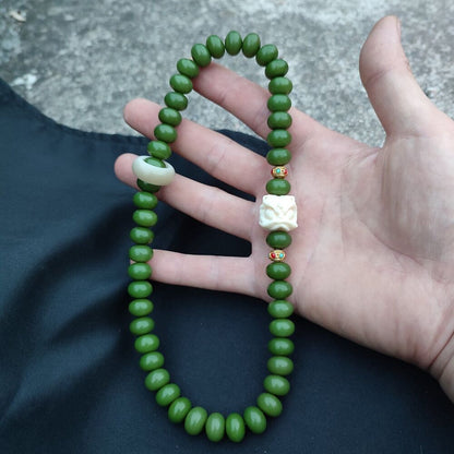 49x Green Bead Necklace Bracelet Buddha Pray Rosary Pipal Tree Bodhi lion