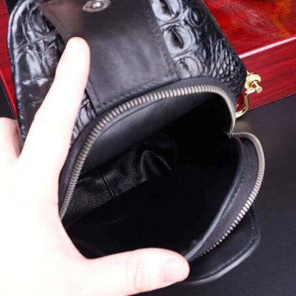 Handcrafted Nile Crocodile Skin Leather Mens Luxury Crossbody bag Sling Backpack