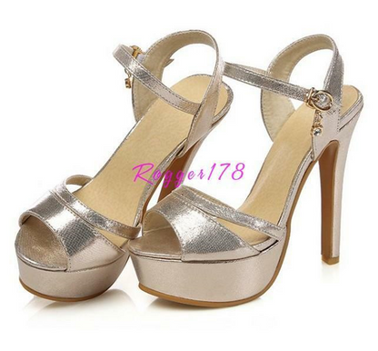 Womens Ankle Strap Super High Heels Open Toe Sandal Dress prom Party shoes pumps