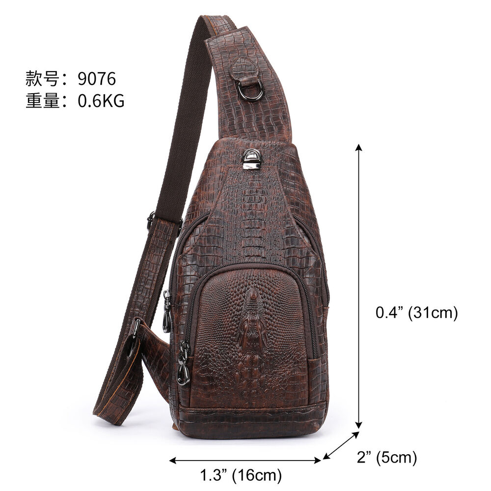 Men's Sling Backpack 100% Genuine Leather Crocodile Crossbody Chest Bag Daypack