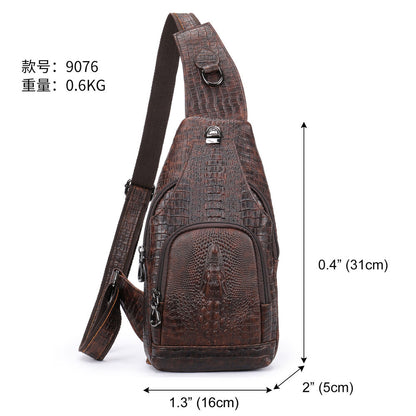 Men's Sling Backpack 100% Genuine Leather Crocodile Crossbody Chest Bag Daypack