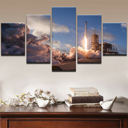 Rocket Satellite Launch Space 5 Piece canvas Wall Art Print Home Decor