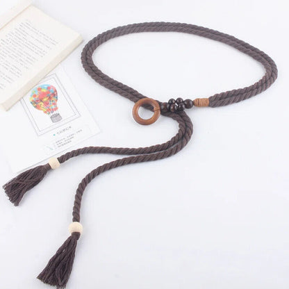 Women Belt Woven Hemp Rope Waistband Round Buckle Jean High Dress Corset 140x3cm