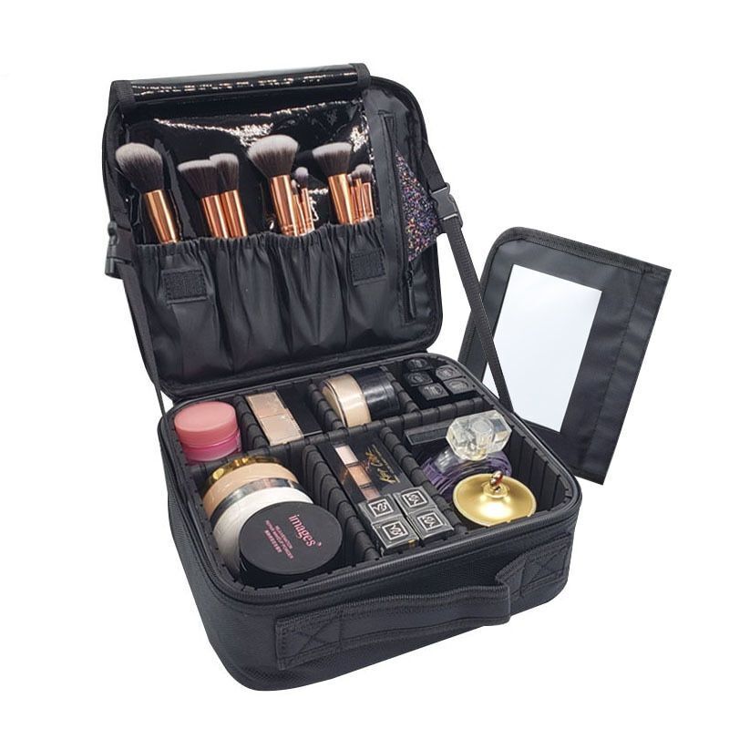 Makeup Case Traveling Cosmetic Bag Make Up Storage Box Nail Tool Suitcases Solid