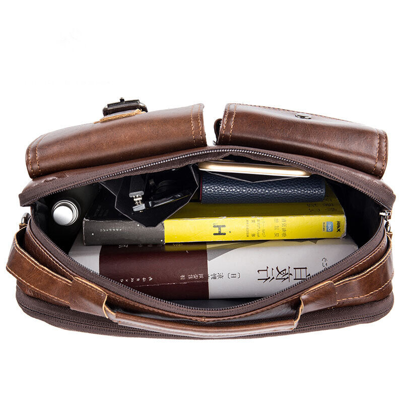 100% Genuine Leather Men's Handbag 11" Crossbody Shoulder Bag Business Messenger