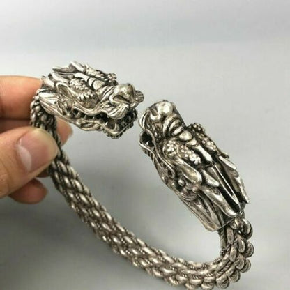 Rare Collectible Chinese Antique Tibet Silver Handwork Auspicious Dragon Bracele