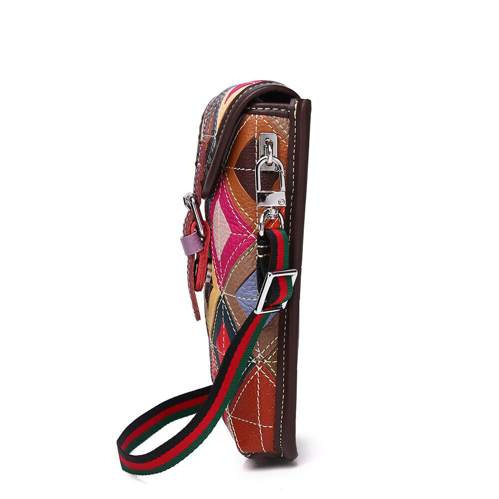 Real Leather Colorful (random) Patchwork Women's Sling Shoulder Bag Phone Holder