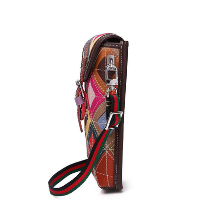 Real Leather Colorful (random) Patchwork Women's Sling Shoulder Bag Phone Holder
