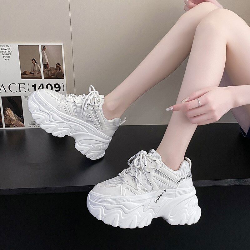 Women's Pink Sneakers Sports Shoes Woman Lace Up Thick Sole Shoes 2023