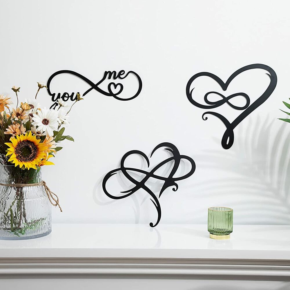 3 Pieces Infinity Heart Wall Decor Love Wall Metal Sign Heart Shaped Wall Art
