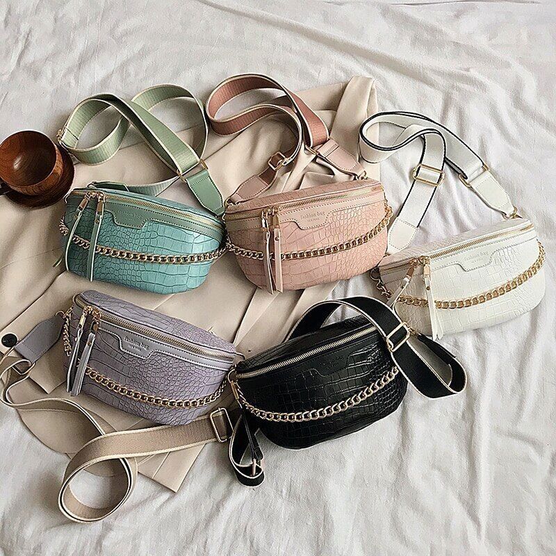 Women's Waist Bag Thick Chain Shoulder Crossbody Bag Female Belt Bag Handbag