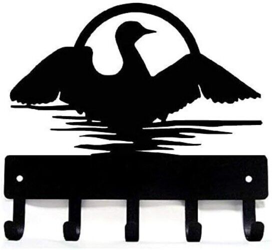 Loon on Water Key Rack Hanger - 6 inch Wide/9 inch wide Metal Wall Art