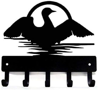 Loon on Water Key Rack Hanger - 6 inch Wide/9 inch wide Metal Wall Art