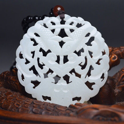 Chinese Beautiful Natural Hotan Jade Carved Exquisite White Jade Pendant Jewelry