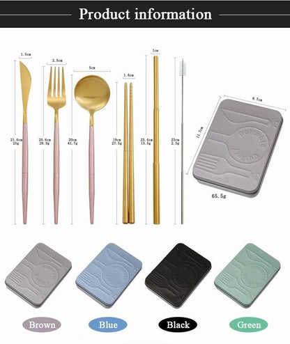 4Pcs/Set Collapsible Tableware Stainless Steel Cutlery Portable Travel Flatware