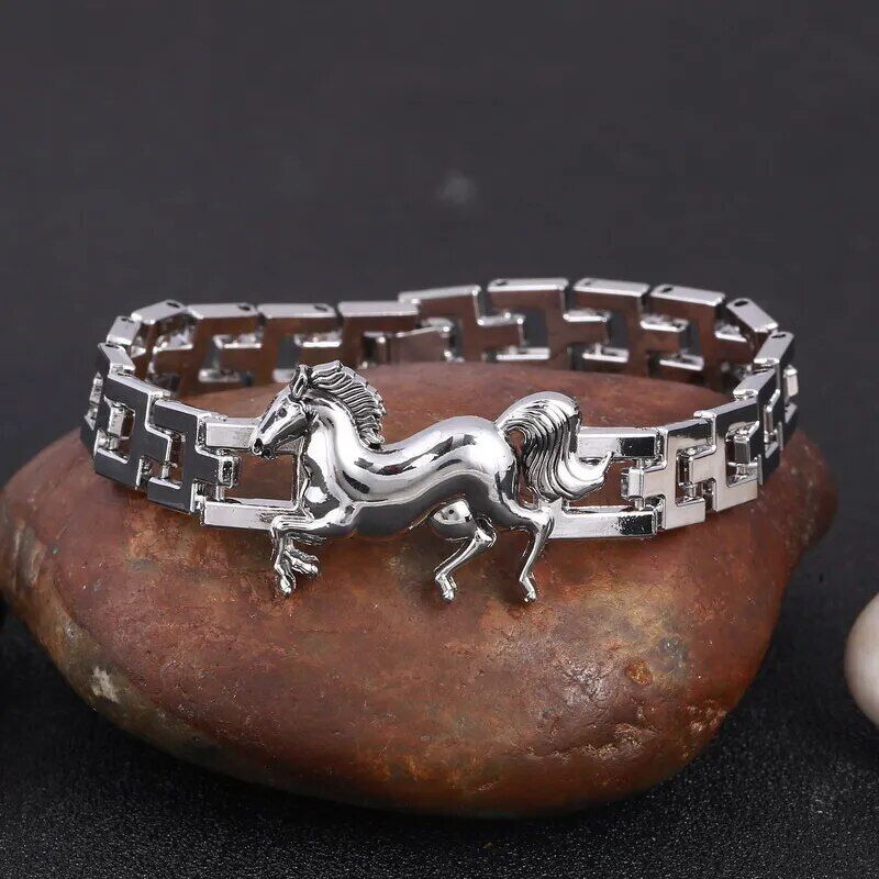 Silver Bracelets Horse Shape Stainless Steel Metal Bracelet Men Charms Bracelet
