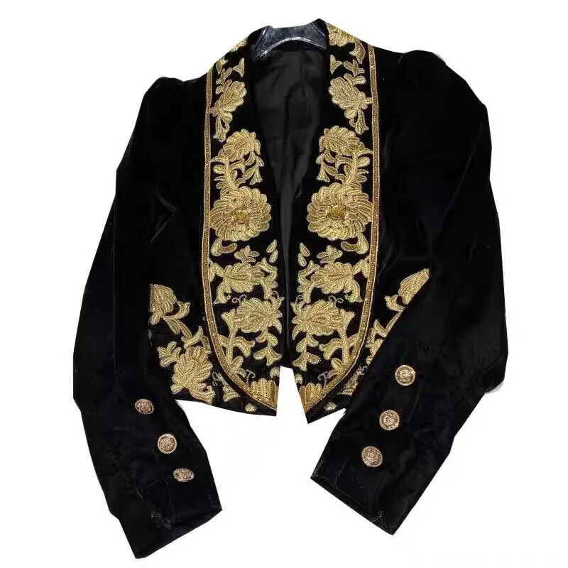2024 Spring Autumn New women Blazer Embroidered Flower Velvet Suit Short Coat
